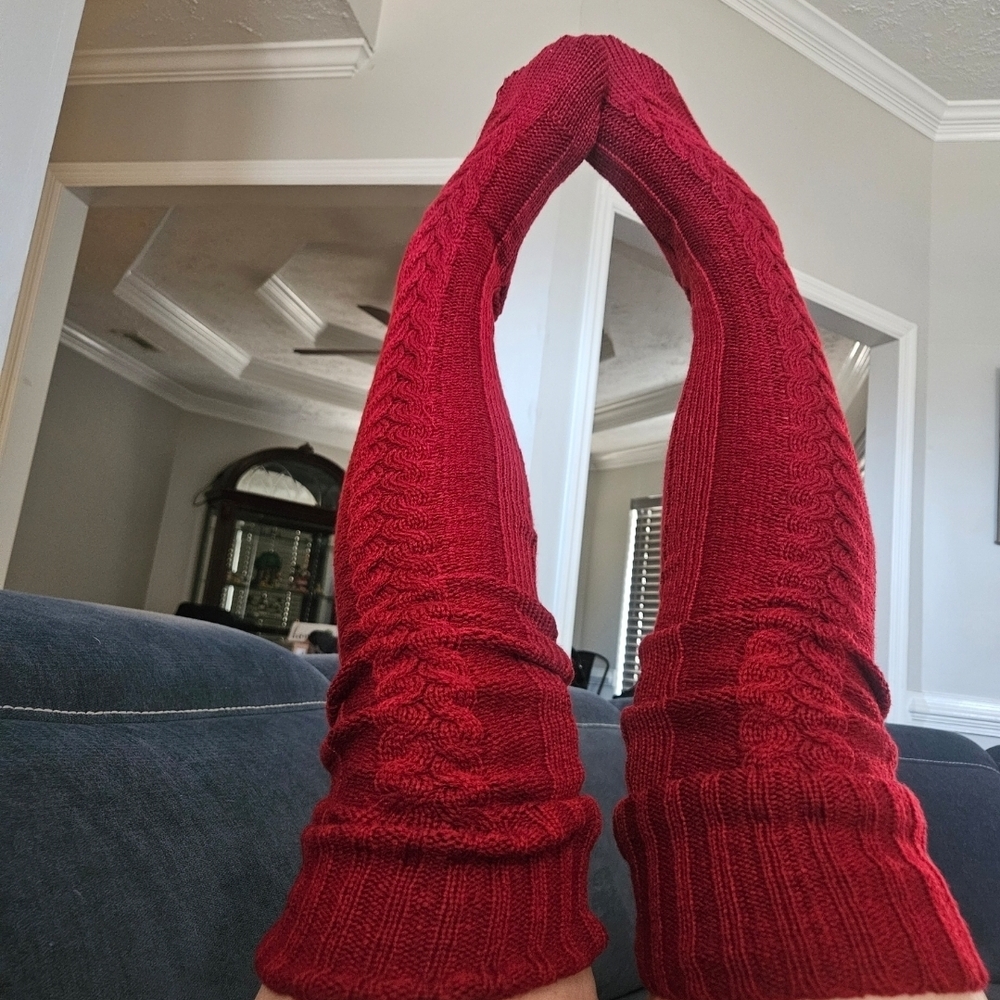 Knit Cable Over-the-Knee Socks in Red